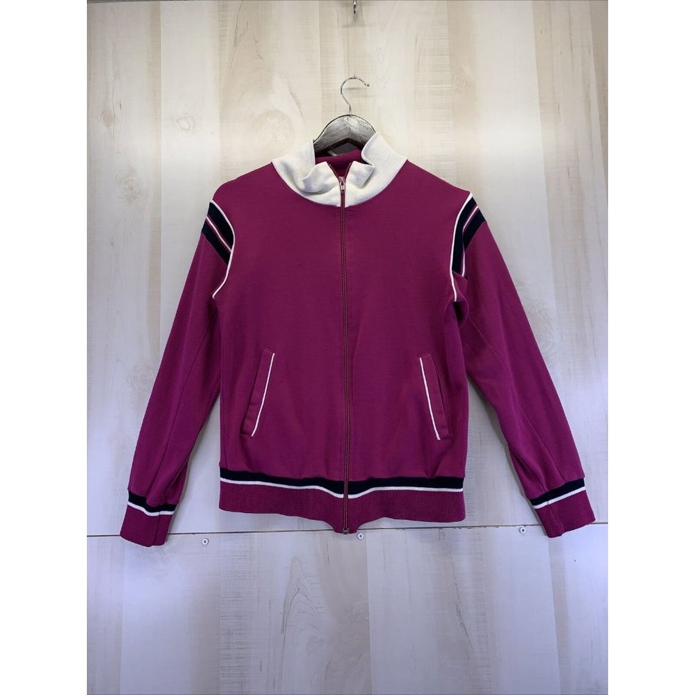 Vintage “TRACK” Purple White/Black Full Zip Womens Knit Track Jacket-6692